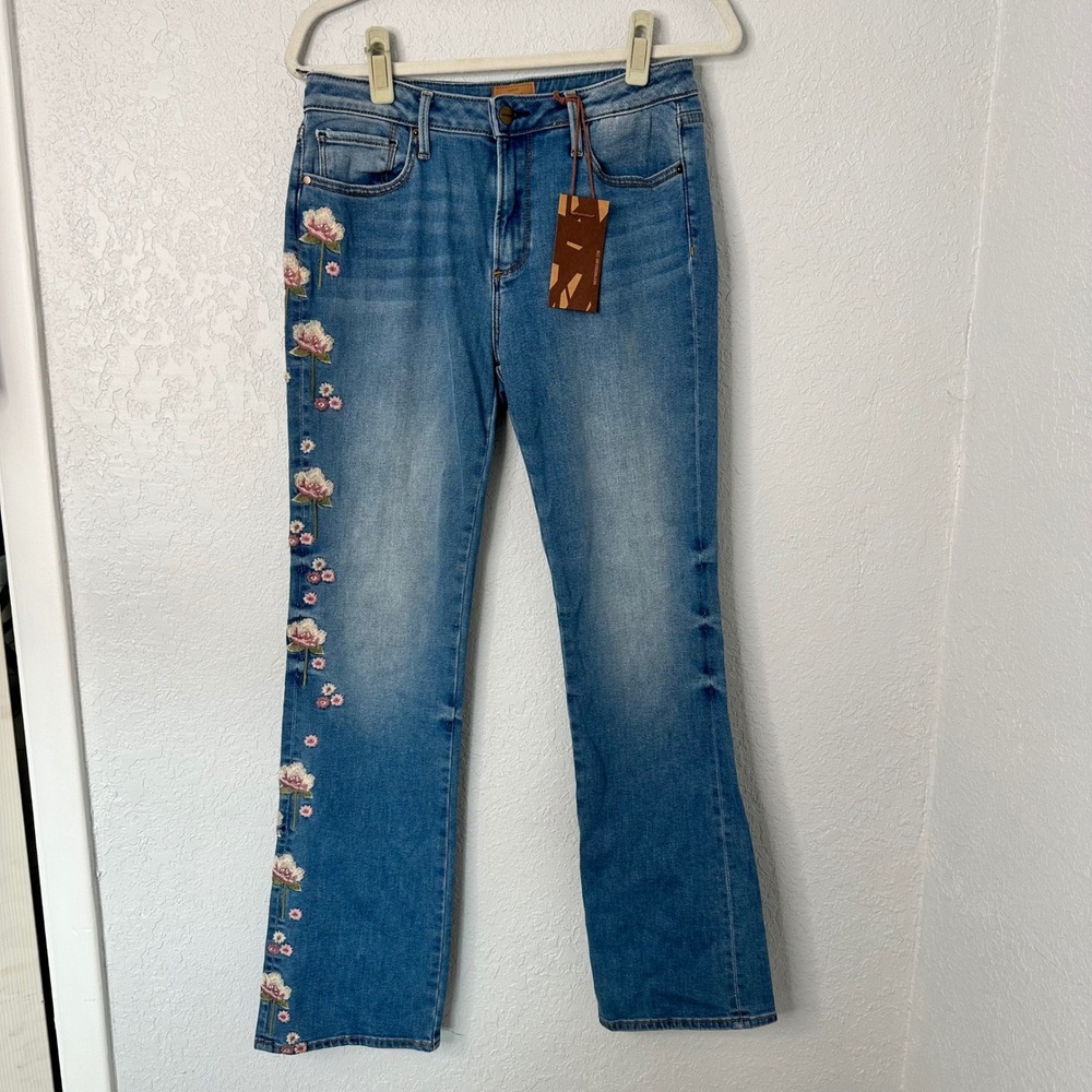 DRIFTWOOD Kelly Indigo Blue Classic Fit Flare Jeans with Floral Embroidery 29